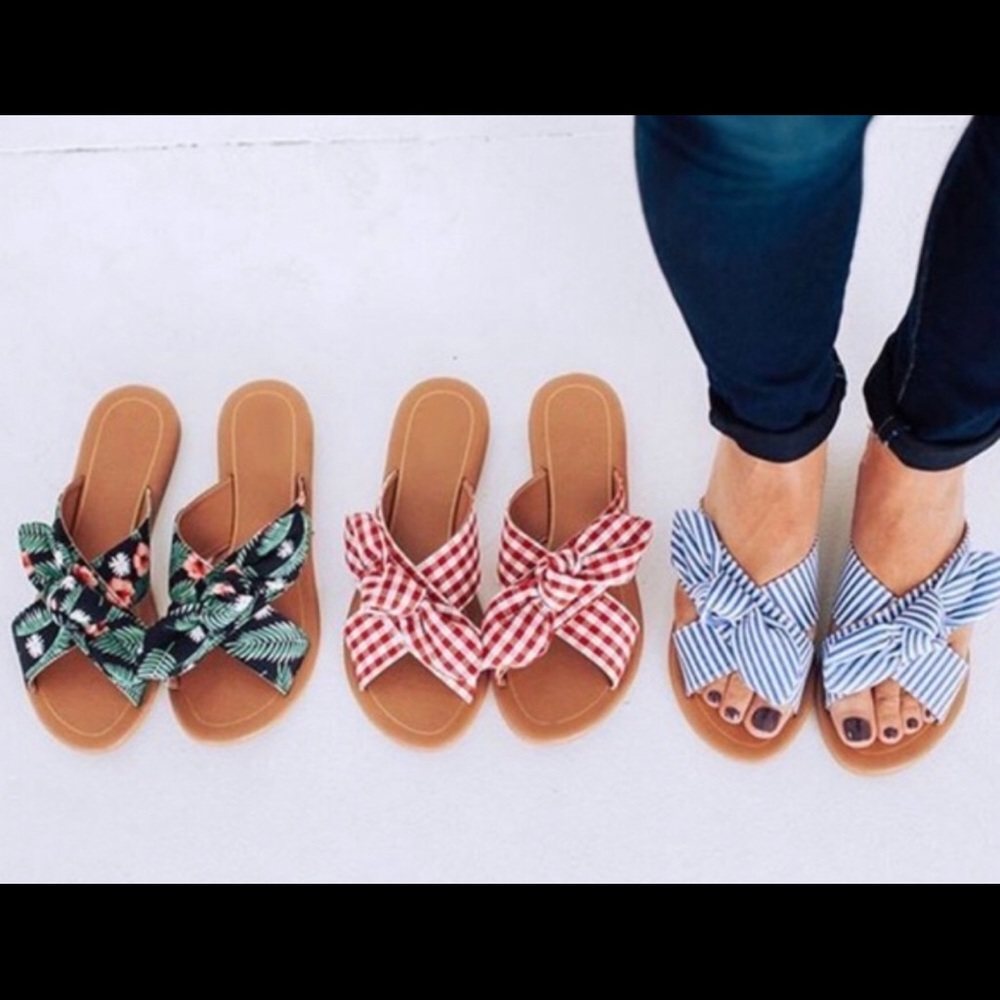 Qupid | Blue & White Striped Bow Sandal - Picture 5 of 5